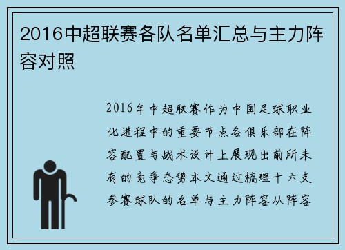 2016中超联赛各队名单汇总与主力阵容对照
