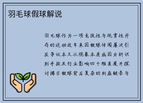 羽毛球假球解说